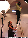 Shooting from a ladder for the American Beauty scene
